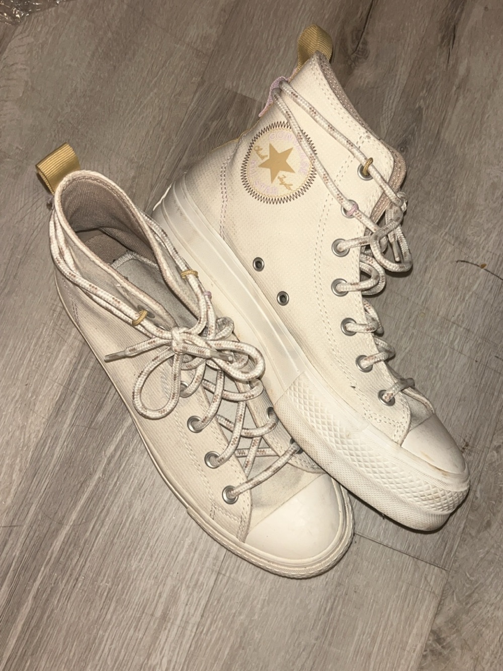 Converse Cream High-Top Sneakers with Gold Star